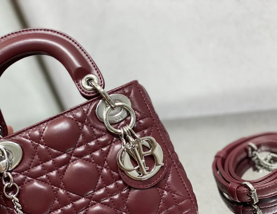 P600 Lady 3 Compartment Wine Red Lambskin Bag