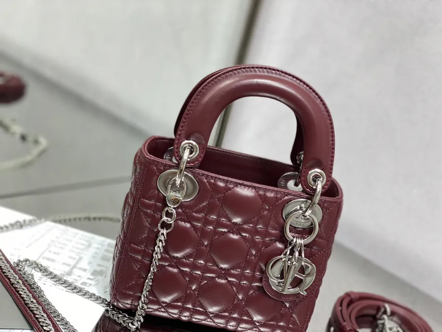 P600 Lady 3 Compartment Wine Red Lambskin Bag