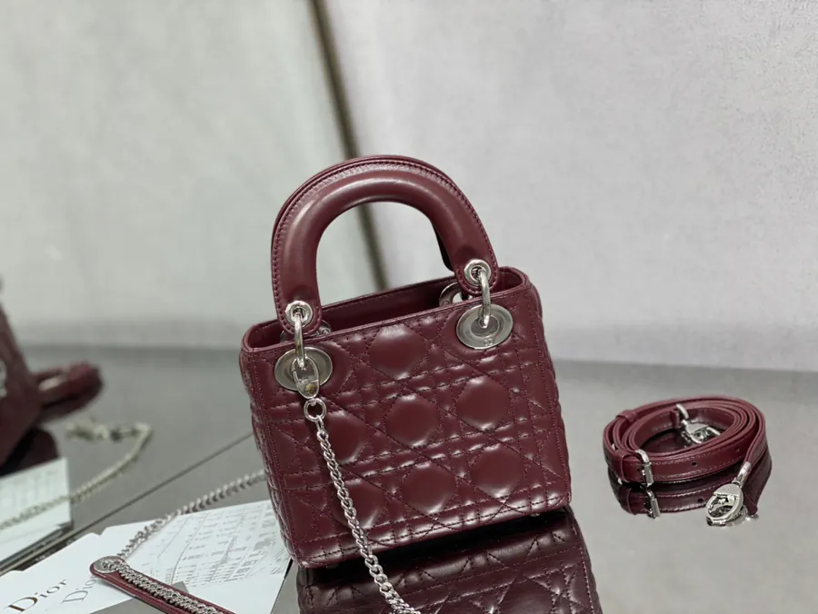 P600 Lady 3 Compartment Wine Red Lambskin Bag
