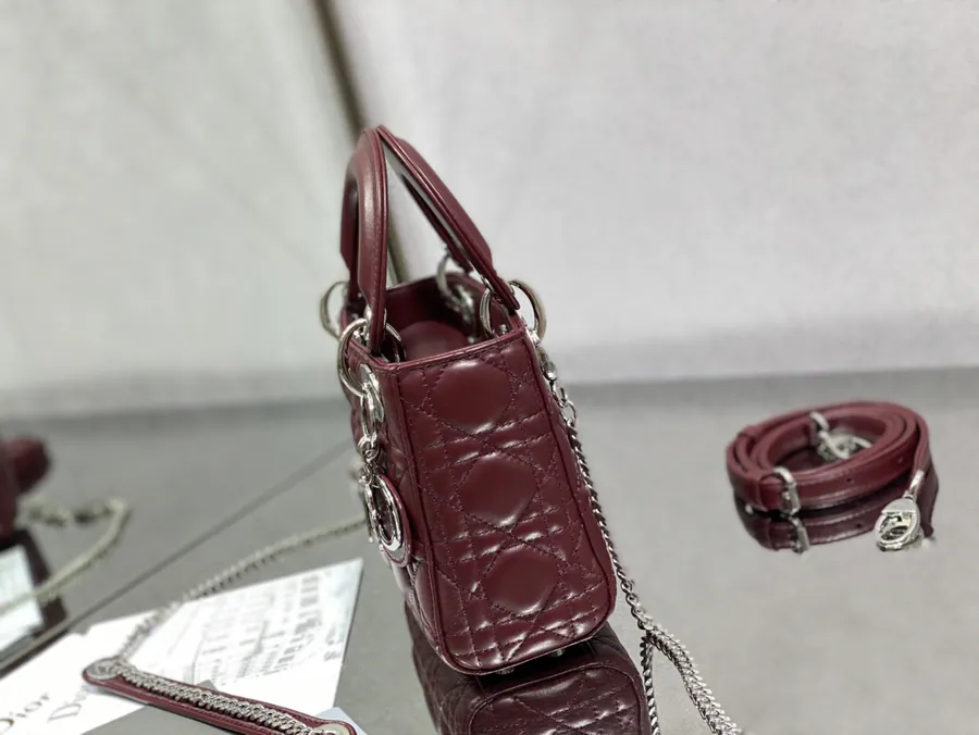 P600 Lady 3 Compartment Wine Red Lambskin Bag