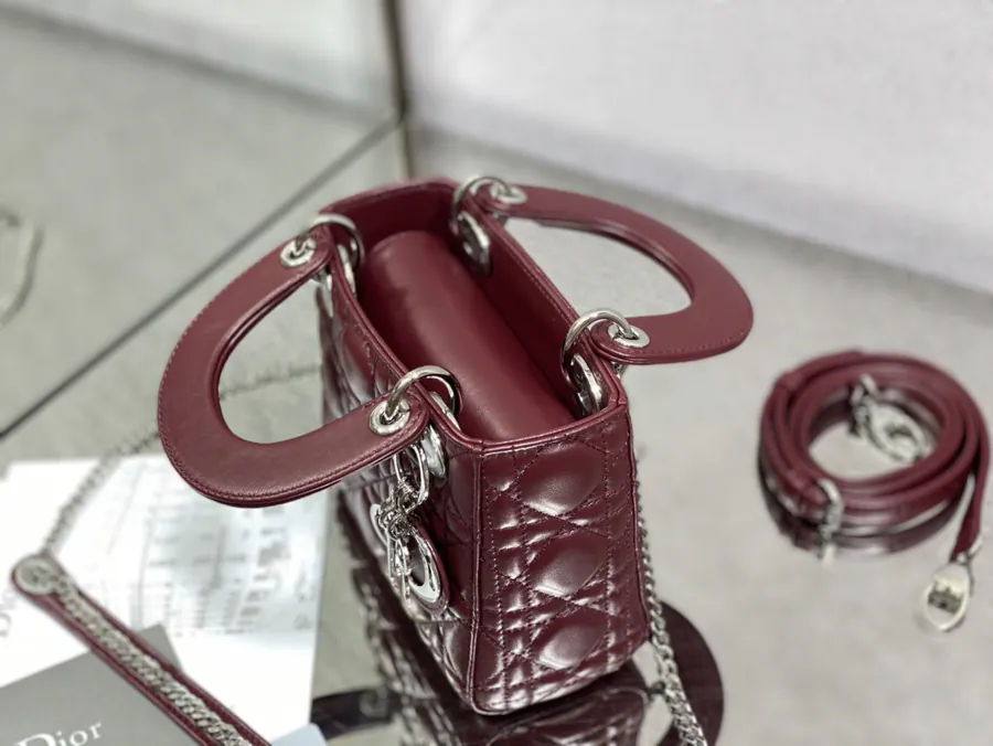 P600 Lady 3 Compartment Wine Red Lambskin Bag