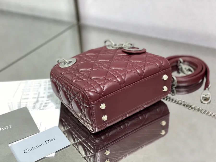 P600 Lady 3 Compartment Wine Red Lambskin Bag