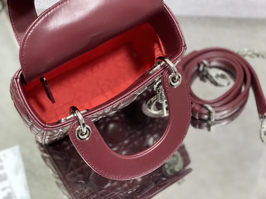 P600 Lady 3 Compartment Wine Red Lambskin Bag