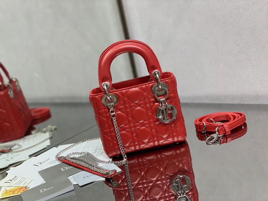Premium Quality P600 Lady Three Compartment Red Silver Handbag