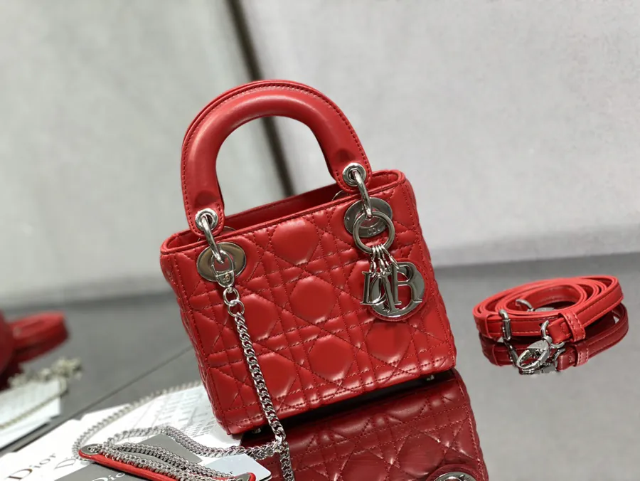 Premium Quality P600 Lady Three Compartment Red Silver Handbag