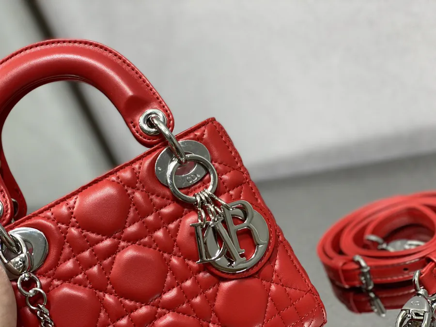 Premium Quality P600 Lady Three Compartment Red Silver Handbag