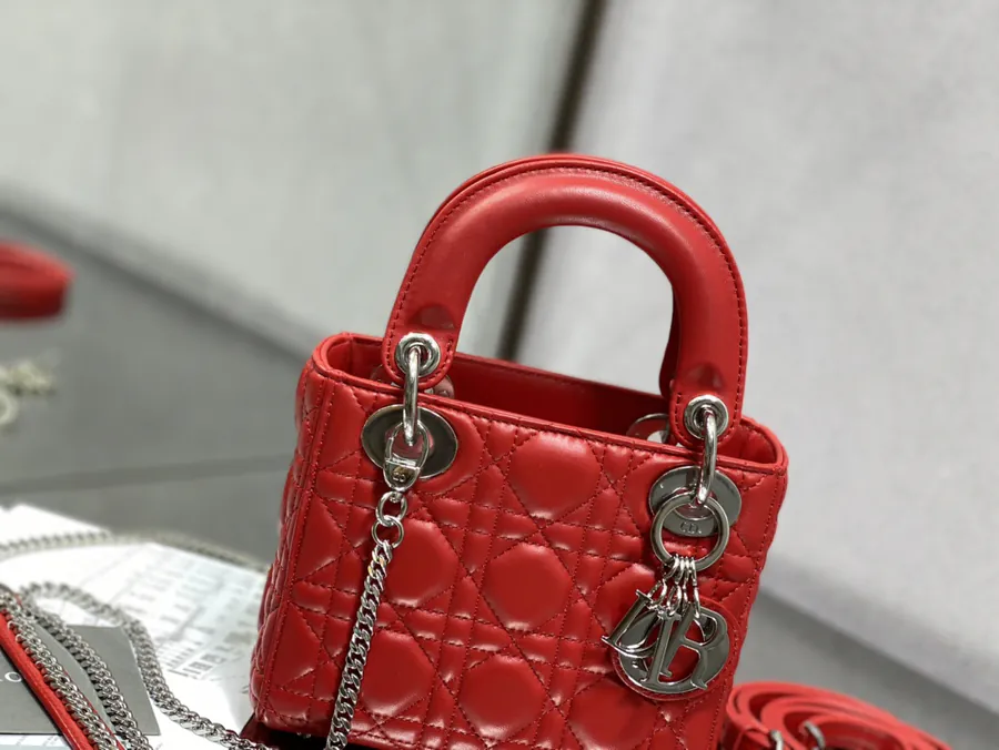 Premium Quality P600 Lady Three Compartment Red Silver Handbag