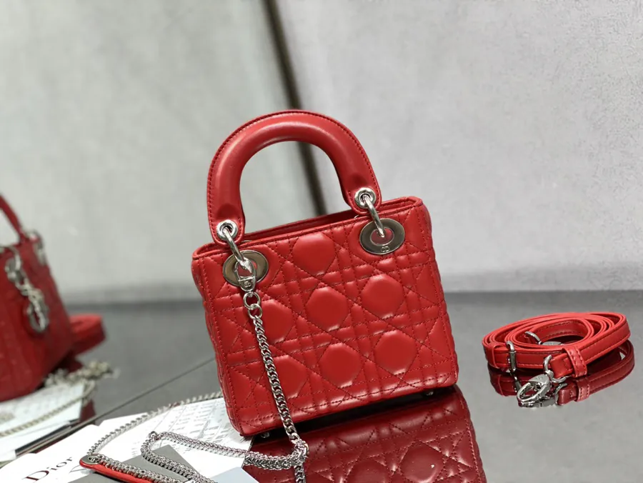 Premium Quality P600 Lady Three Compartment Red Silver Handbag