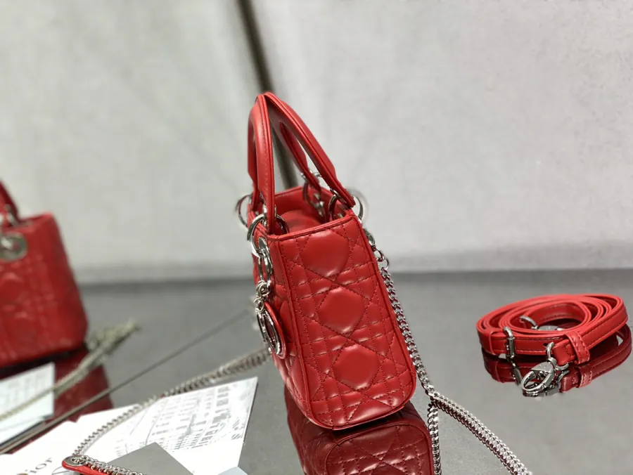 Premium Quality P600 Lady Three Compartment Red Silver Handbag