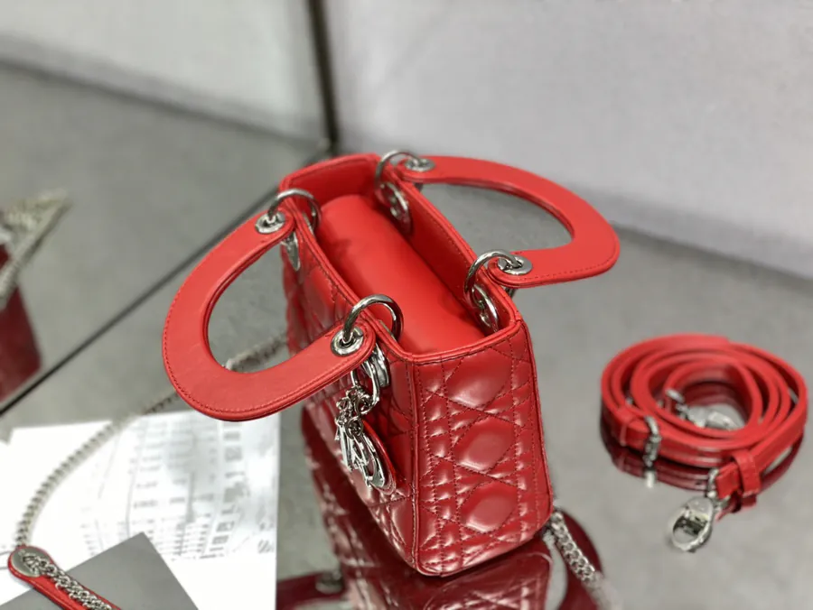 Premium Quality P600 Lady Three Compartment Red Silver Handbag