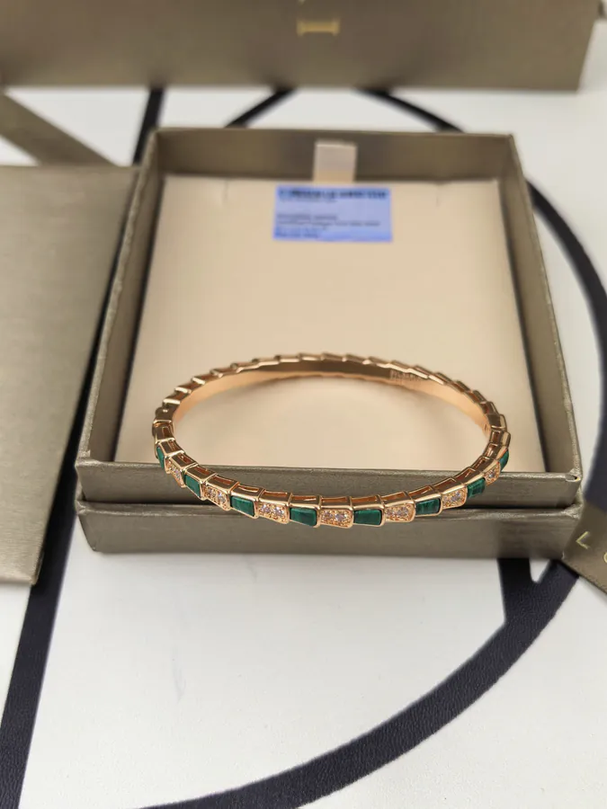 Bvlgari Single Circle Emerald Interval Diamond Snake Chain Bracelet