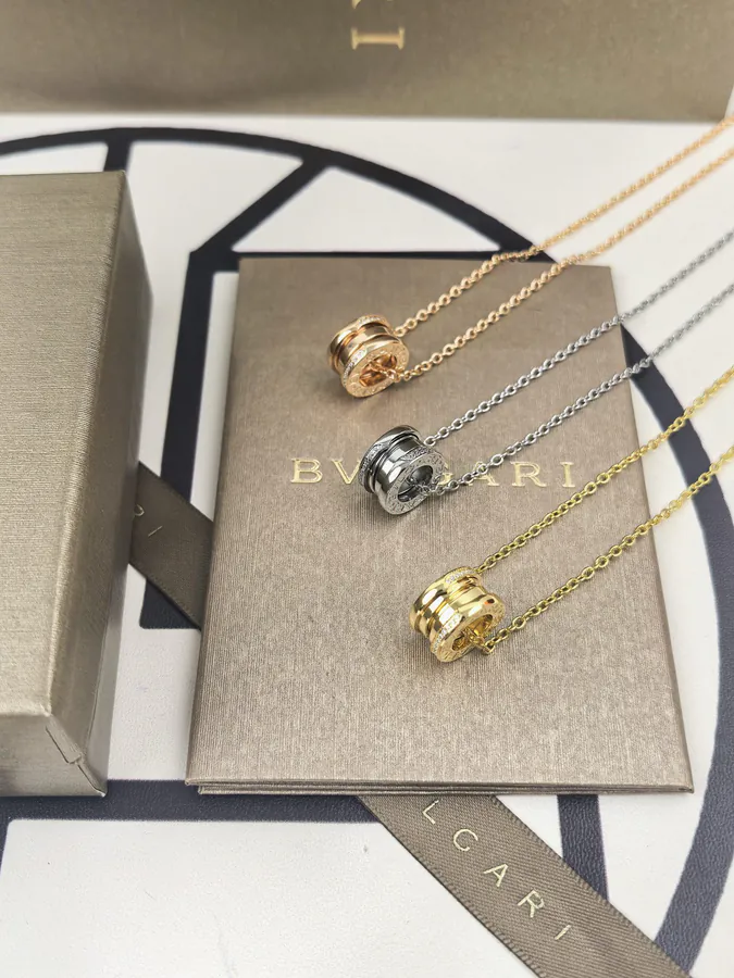 Bulgari Double Ring Semi Diamond Spring Necklace