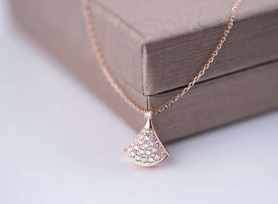 Bvlgari Diva Series Silver 925 Fan Shape Full Pave Necklace