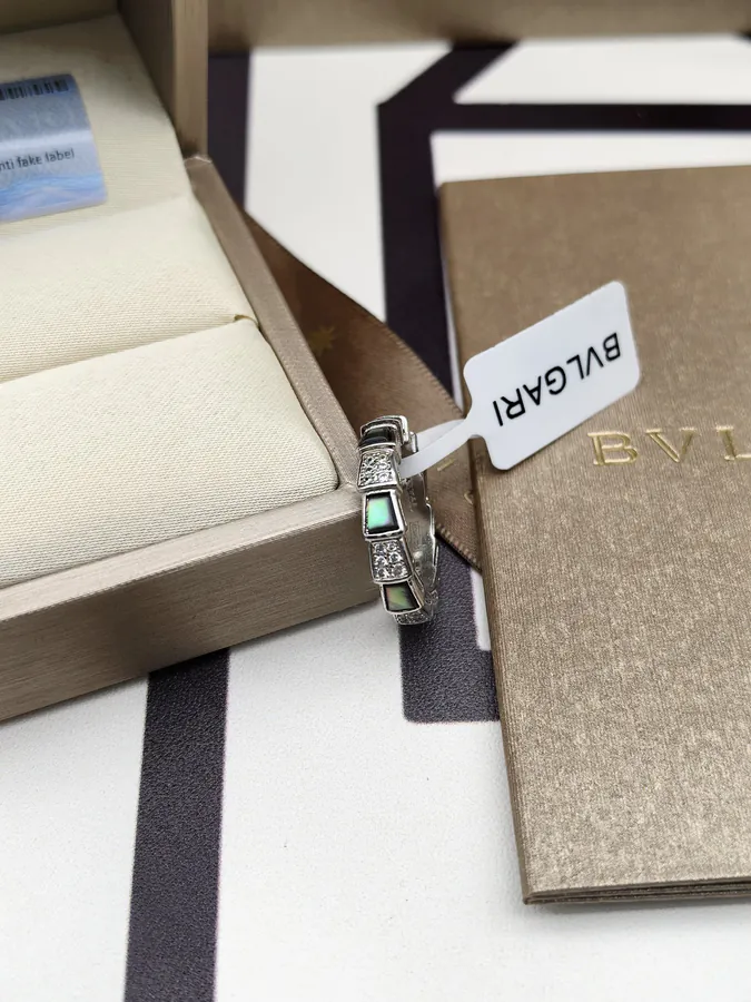 Bulgari Serpenti Single Ring with Diamonds and Mother of Pearl