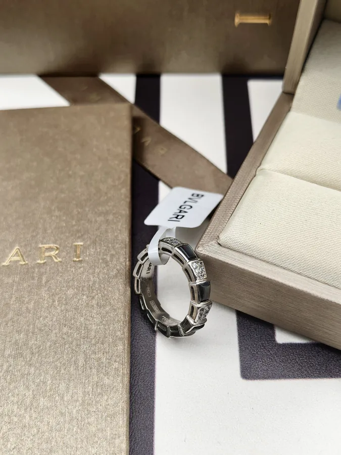 Bulgari Serpenti Single Ring with Diamonds and Mother of Pearl