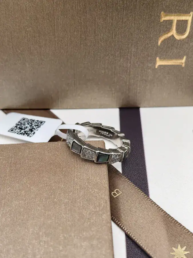 Bulgari Serpenti Single Ring with Diamonds and Mother of Pearl
