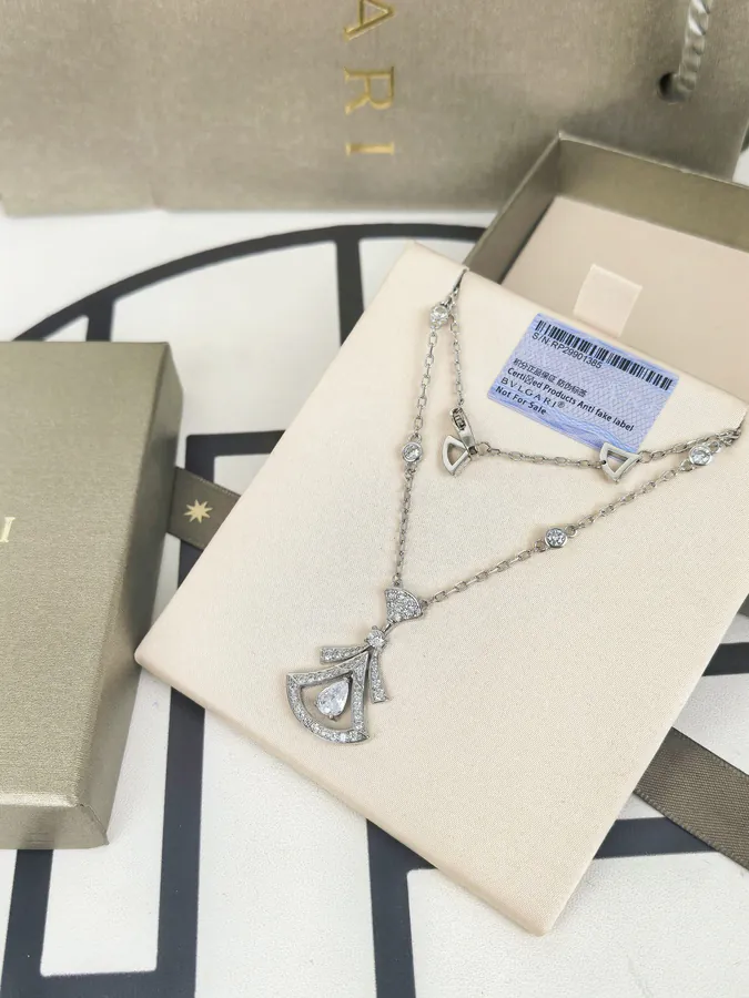 Bulgari New Upgrade Silver Large Diamond Encrusted Necklace