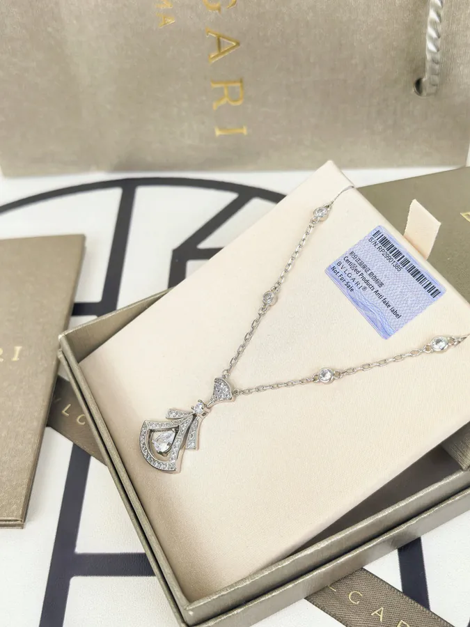 Bulgari New Upgrade Silver Large Diamond Encrusted Necklace