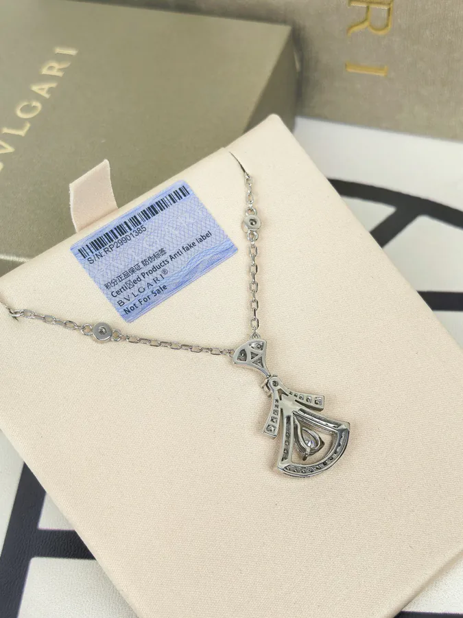 Bulgari New Upgrade Silver Large Diamond Encrusted Necklace