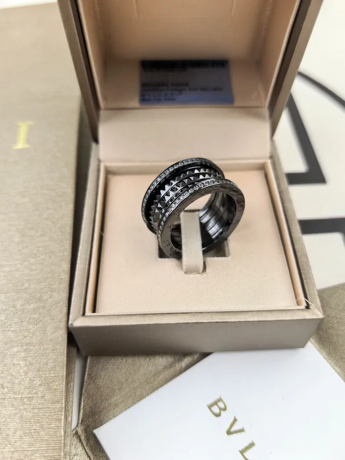 Bulgari Wide Roman Nail Clutch Ring in Black