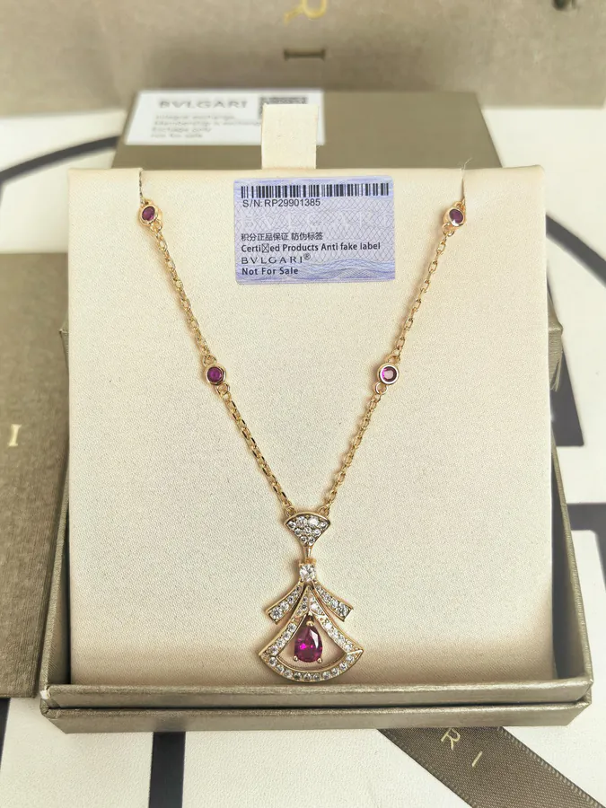 Bulgari Red Ruby Diamond Necklace Large
