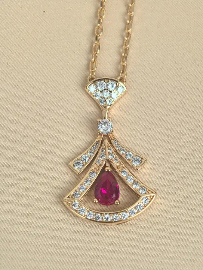 Bulgari Red Ruby Diamond Necklace Large