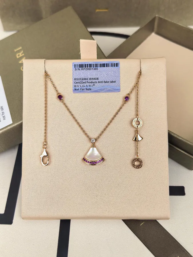 Bulgari New Necklace with White Mother of Pearl and Colorful Diamonds