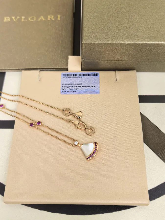 Bulgari New Necklace with White Mother of Pearl and Colorful Diamonds