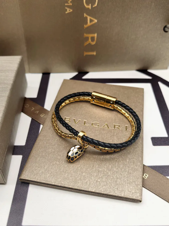 Bvlgari Double Circle Snake Bracelet in Gold and Black