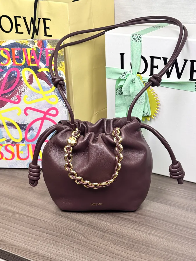 Mini Chain Bucket Bag in Flamenco Calfskin