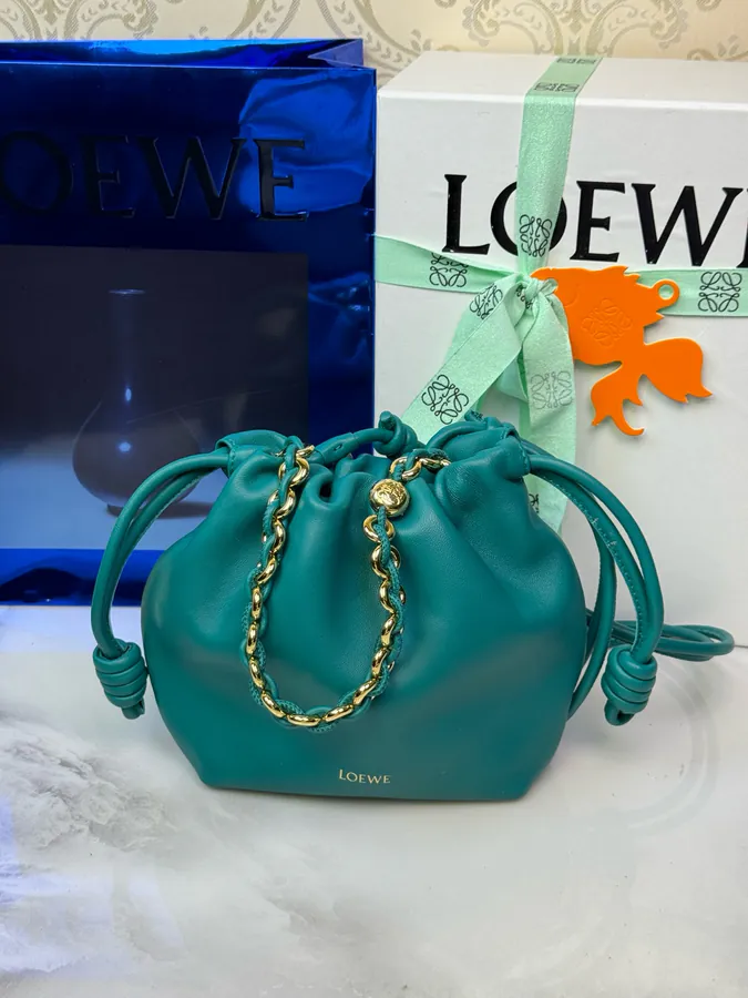 Mini Chain Bucket Bag in Flamenco Calfskin