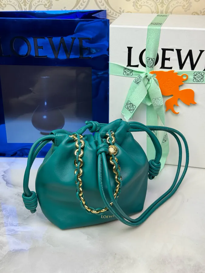 Mini Chain Bucket Bag in Flamenco Calfskin