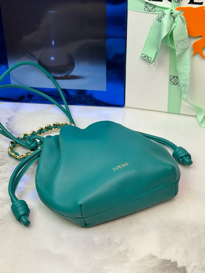 Mini Chain Bucket Bag in Flamenco Calfskin