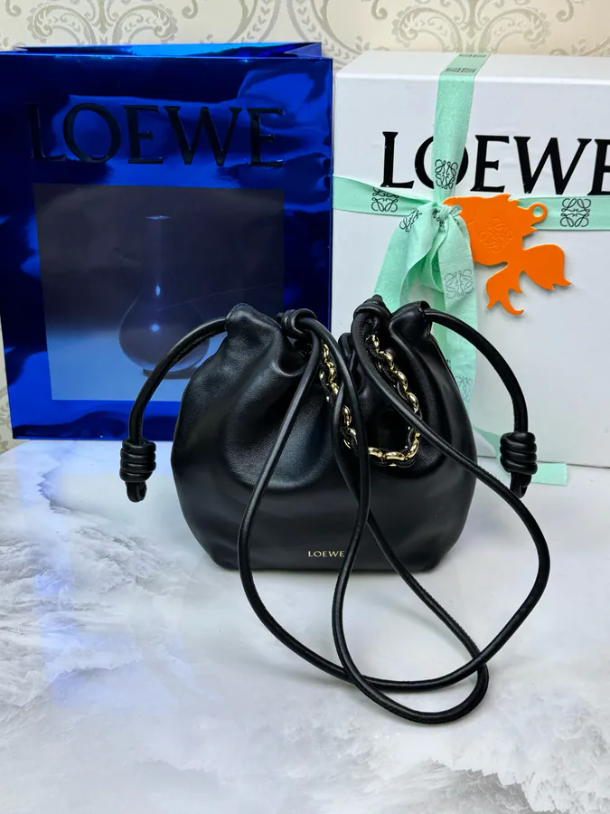 Mini Chain Bucket Bag in Grained Leather