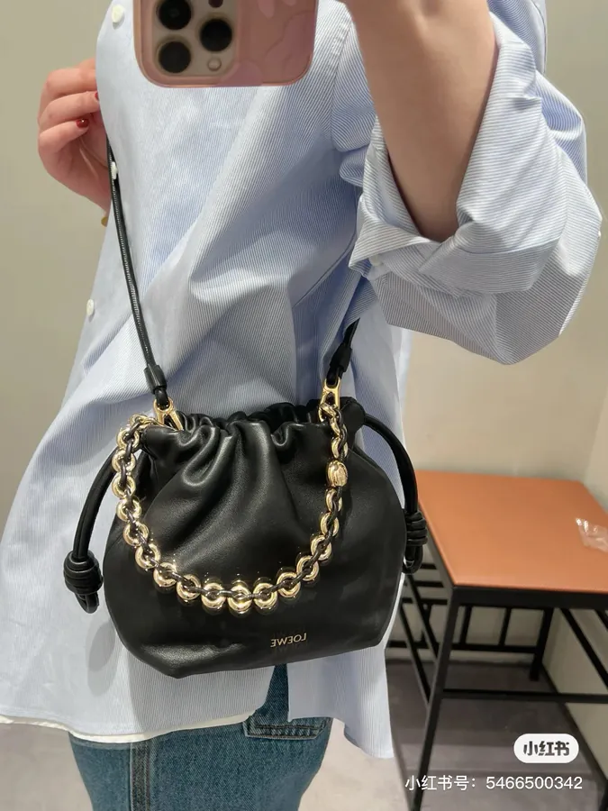 Mini Chain Bucket Bag in Grained Leather