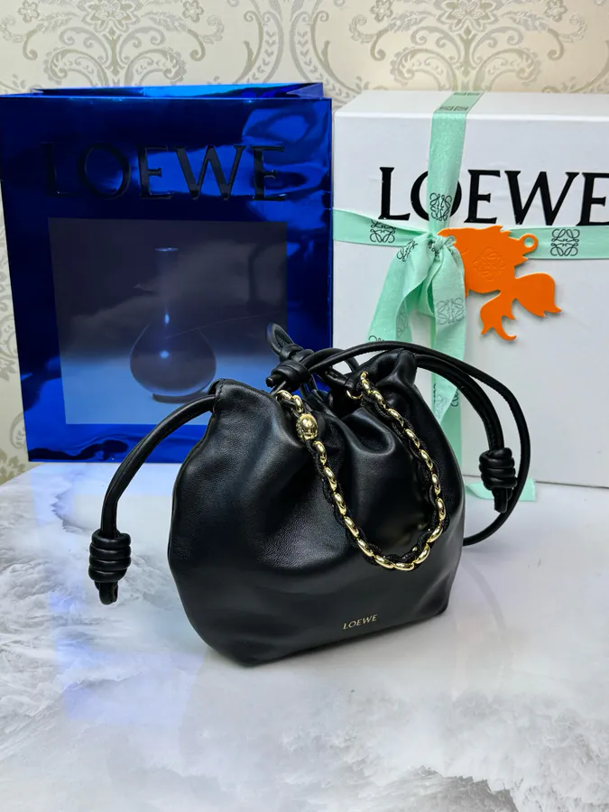 Mini Chain Bucket Bag in Grained Leather