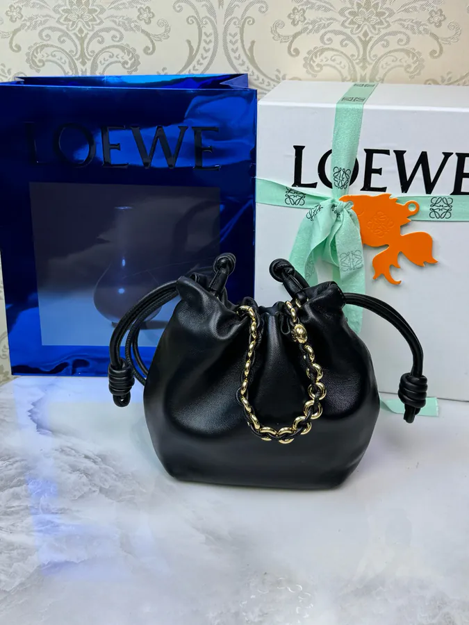 Mini Chain Bucket Bag in Grained Leather