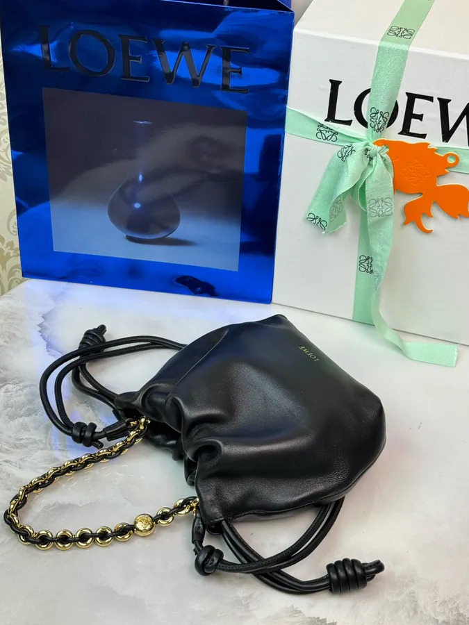 Mini Chain Bucket Bag in Grained Leather