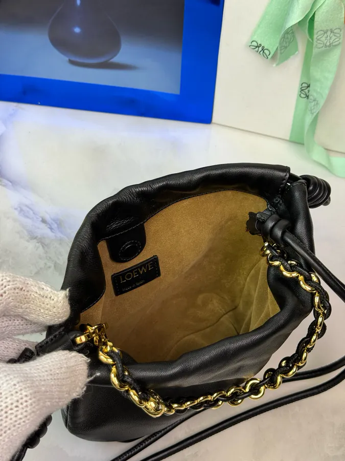 Mini Chain Bucket Bag in Grained Leather
