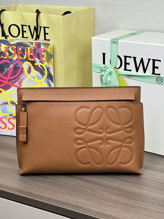 New T Pouch Grained Calfskin Tote Bag