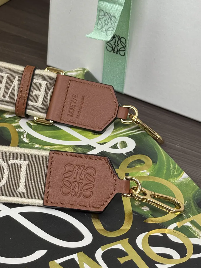 Anagram Embroidered Strap with Brown Gold Clasp