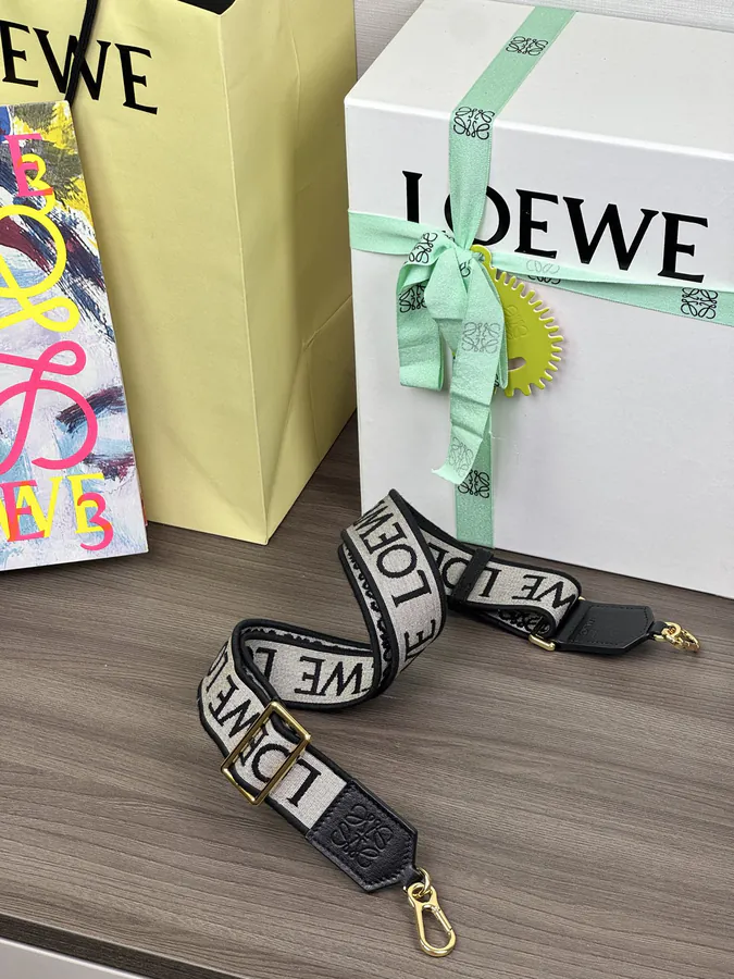 Anagram Embroidered Strap in Black Gold