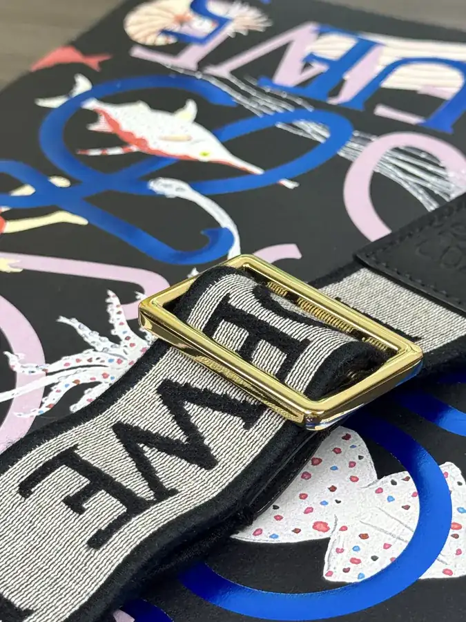 Anagram Embroidered Strap in Black Gold
