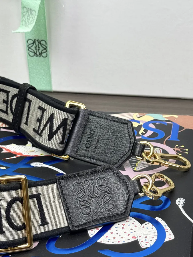 Anagram Embroidered Strap in Black Gold