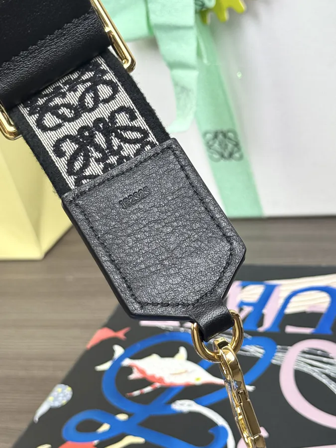Anagram Embroidered Strap in Black Gold