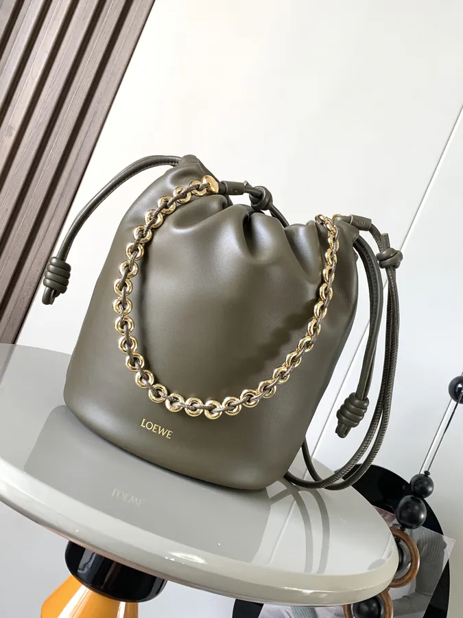 Flamenco Purse Bucket Bag in Deep Khaki Green