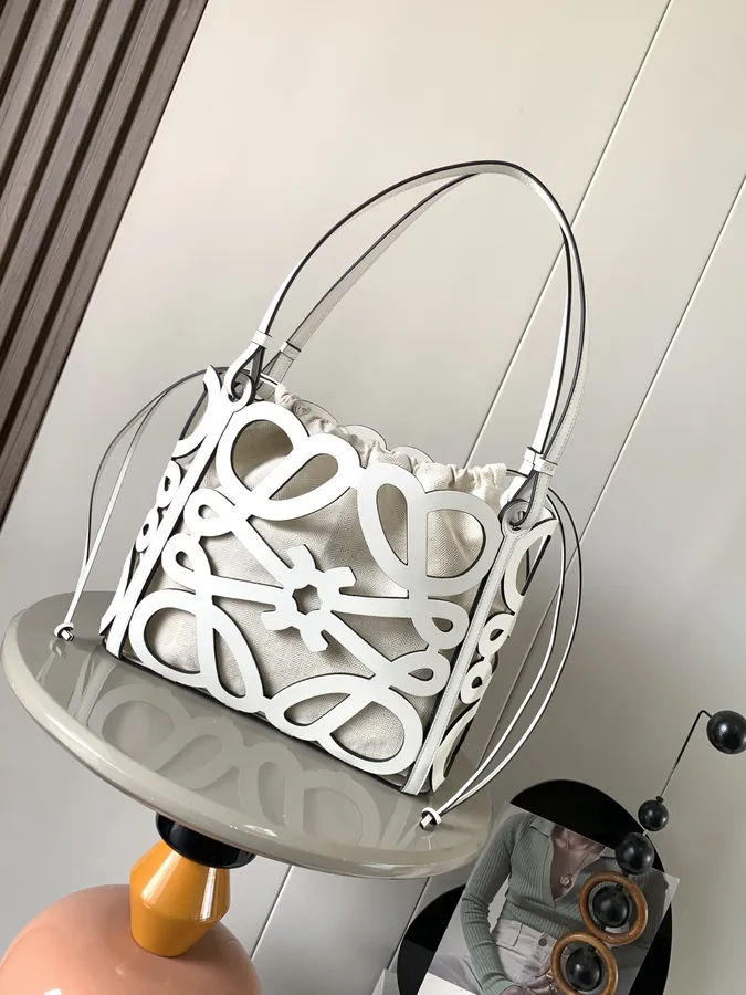 Anagram Tote Small Lightweight Leather Tote with Classic Pattern
