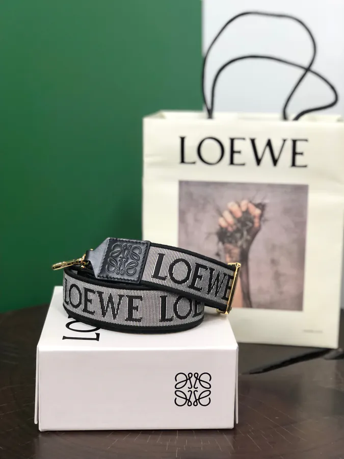 Anagram Black Bucket Bag Strap with Double Embroidery