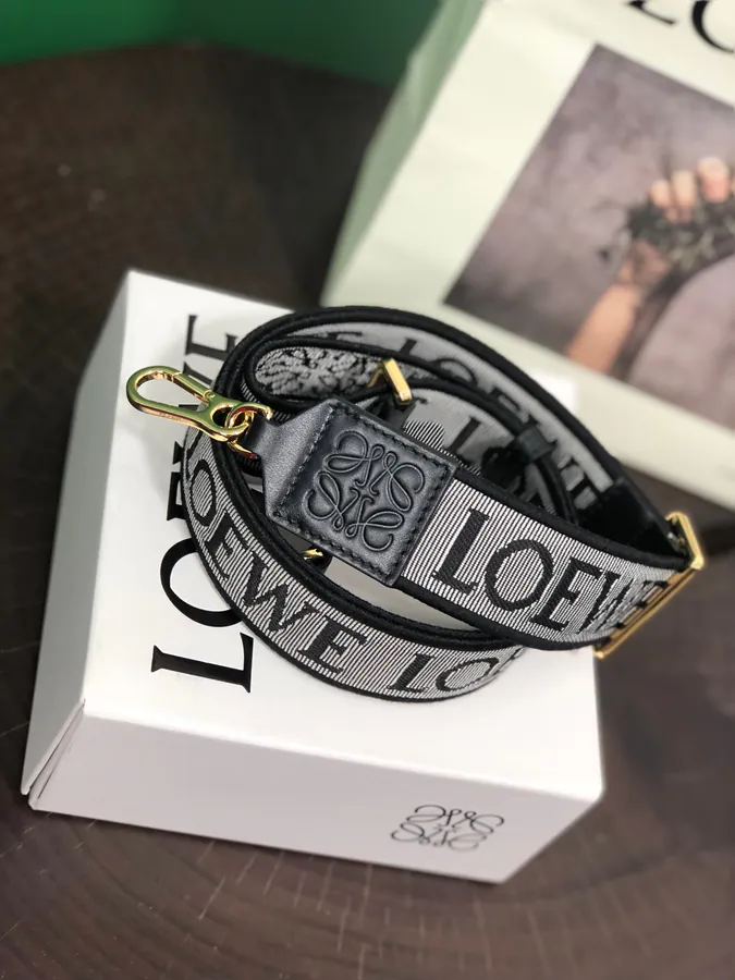 Anagram Black Bucket Bag Strap with Double Embroidery