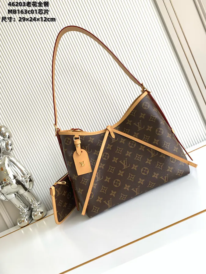 CarryAll Small Handbag with Monogram Canvas and Leather Trim